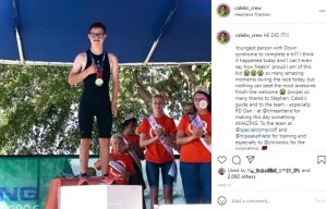米フロリダ州に住むダウン症の14歳少年は2021年6月、人生初のミニ・トライアスロンレースに挑戦し、見事完走した（画像は『Caleb J. Prewitt　2021年6月13日付Instagram「HE DID IT!!!」』のスクリーンショット）