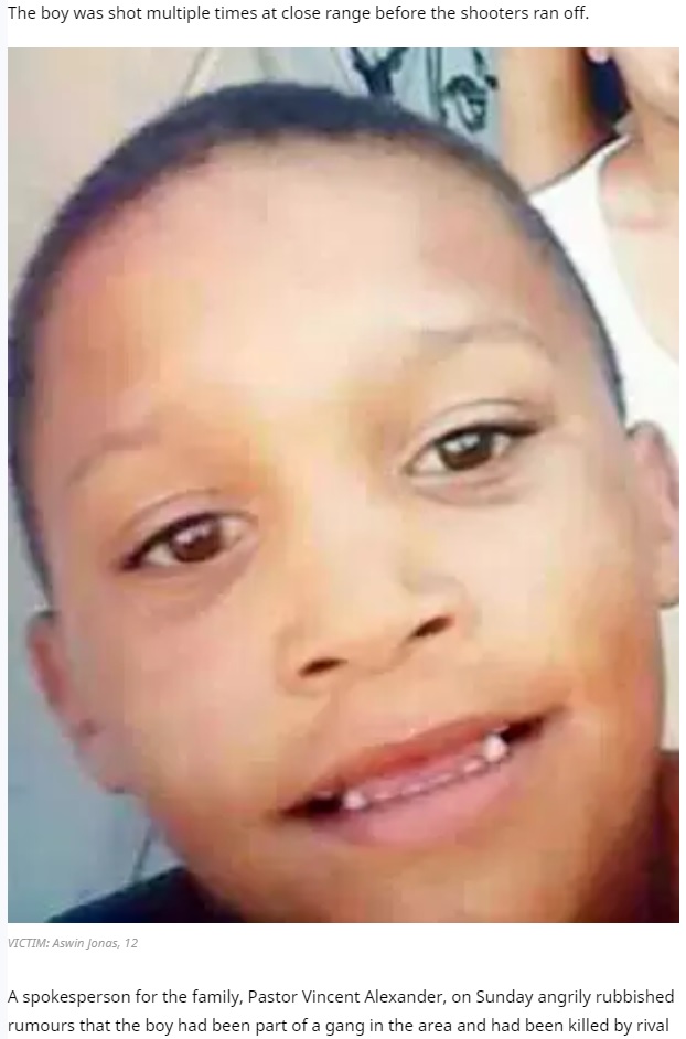南アフリカで2019年5月、11発の銃弾を受けて死亡した12歳男児。ギャングの儀式の犠牲になった可能性が指摘されていた（『The Daily Voice　「Boy, 12, slain in ‘gang initiation’」』より）
