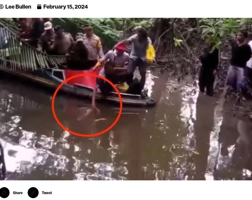 捜索隊が遺体を川から慎重に引き上げる様子はカメラが捉え、地元メディアが伝えて拡散した。遺体はすでに家族が引き取っている（『Need To Know　「Boy, 10, killed by crocodile while fishing at river after dad mistook it for tree stump」（Picture: Jam Press）』より）