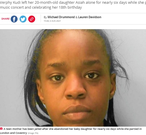 英ブライトンで2019年12月、当時1歳8か月だった娘を6日間放置して死亡させた19歳の母親。2021年8月に殺人罪で懲役9年の判決が下された（『The Daily Star　「Teen mum who left toddler to starve to death while she celebrated birthday is jailed」（Image: PA）』より）
