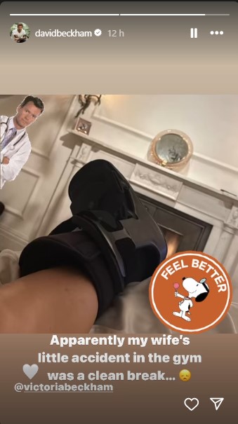 デヴィッドが公開した、メディカルブーツを履いたヴィクトリアの左足。ジムで転倒後、骨折したことが判明したもよう（『David Beckham　Instagram』より）