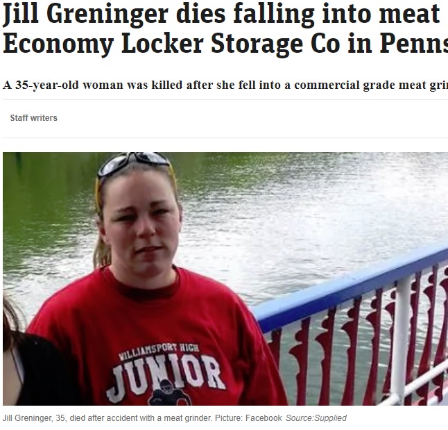 米ペンシルベニア州の食肉加工工場で2019年4月、大型の肉挽き機に巻き込まれて死亡した女性従業員。5年前から同工場で働いていたという（『news.com.au　「Jill Greninger dies falling into meat grinder at Economy Locker Storage Co in Pennsylvania」（Picture: Facebook）』より）
