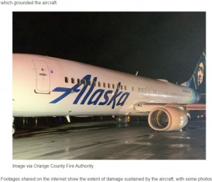 2023年8月、熱帯暴風雨が通り過ぎたばかりの南カリフォルニア、ジョン・ウェイン空港にアラスカ航空機がハードランディングした（『Sam Chui　「ALASKA AIRLINES BOEING 737 SUFFERS HARD LANDING, BADLY DAMAGED」（Image via Orange County Fire Authority）』より）