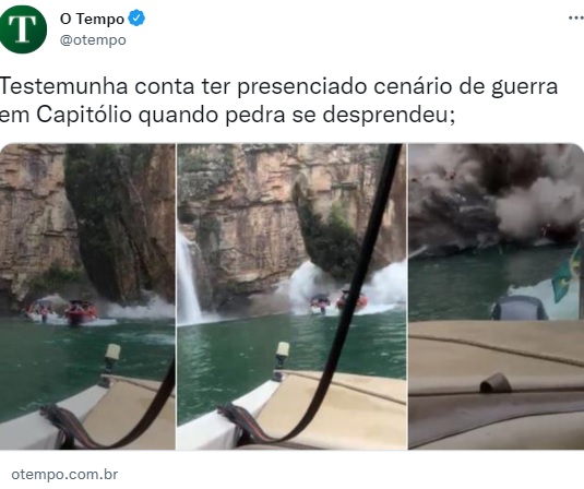 ブラジルのフルナス湖で2022年1月、岩崖が崩壊し観光客が乗っていたボート4隻が巻き込まれた（『O Tempo　X「Testemunha conta ter presenciado cenário de guerra em Capitólio quando pedra se desprendeu;」』より）