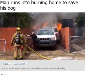 2019年3月、米カリフォルニア州在住の男性の自宅が火事に。男性は自分の命も顧みず炎の中に飛び込み、愛犬を救っていた（『ABC7 KABC　「Man runs into burning home to save his dog」』より）