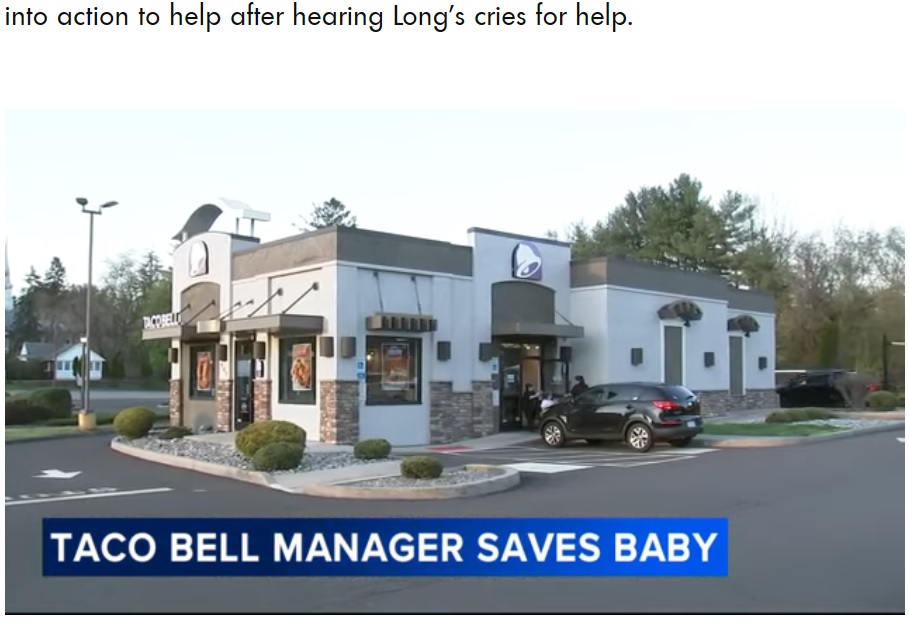 ファストフードチェーン店「タコベル」のドライブスルーにある親子が立ち寄った。その時、母親は生後11か月の息子が苦しそうにしていることに気付いたという（『People.com　「Pennsylvania Taco Bell Manager Performs CPR on Baby Struggling to Breathe in Drive-Thru: ‘Saved My Son’s Life’」』より）