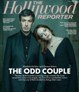 『The Hollywood Reporter』のインタビューに応じたネイサン・フィールダーとエマ・ストーン。2人は米TVシリーズ『THE CURSE／ザ・カース』で夫婦役を演じた（『Hollywood Reporter　Instagram「Fresh off her second Academy Award for ＃PoorThingsFilm,」』より）