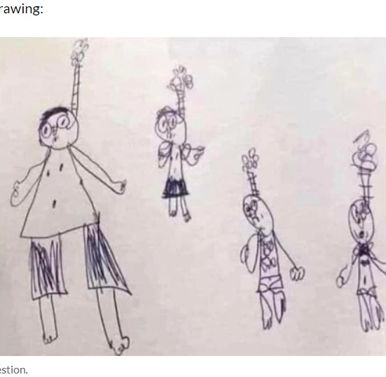 6歳男児が学校で描いた“家族の絵”が話題に。両親は担任に呼び出されるも「バハマ沖でシュノーケリングをした時のもの」と説明していた（『Kidspot　「My six-year-old’s teacher called an emergency meeting about his drawing」』より）