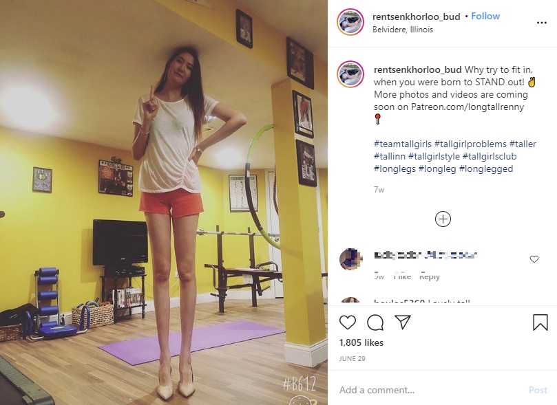 モンゴル出身のレン・バドさんは2020年7月、身長205センチ、脚の長さは134センチあるも、世界記録には全く興味がないことを語っていた（『Renny　Instagram「Why try to fit in, when you were born to STAND out!」』より）
