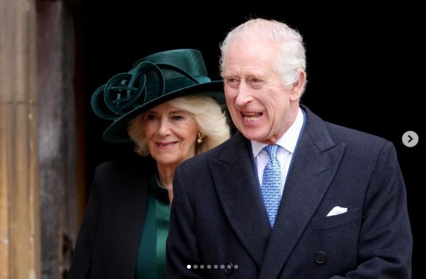 3月31日、ウィンザー城でイースター礼拝に出席したチャールズ国王。4月26日には、公の場での対面式公務に復帰することが発表された（『The Royal Family　Instagram「The King and Queen, The Duke and Duchess of Edinburgh,」』より）