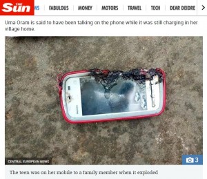 インド在住の18歳少女が2018年3月、スマートフォンの爆発によって命を落とした。充電ケーブルにスマートフォンを繋げたままチャットをしていたという（『The Sun　「DEADLY CALL Girl, 18, killed when Nokia phone she was chatting on EXPLODED after she plugged it in」（IMAGE: CENTRAL EUROPEAN NEWS）』より）