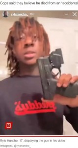ライブ配信されていた動画で、ラレーさんは銃を見せ「みんな、くそったれ」とカメラの前で語った後で事故は起きた（『New York Post　「Teen rapper accidentally kills himself on social media video after pointing gun at his head and pulling trigger」（Instagram / ＠rylohuncho_）』より）