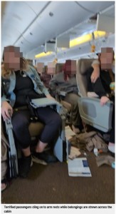 座席から投げ出された人々は、頭上の荷物棚などに打ち付けられ、頭や耳から出血していたという（『Metro　「Man who died on flight hit by severe turbulence was on ‘trip of a lifetime’ with wife」』より）