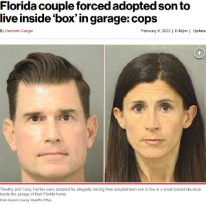 米フロリダ州に住む46歳の養父母が2022年2月、14歳（一部報道では13歳とも）の少年を少なくとも5年間虐待、監禁したとして逮捕された（『New York Post　「Florida couple forced adopted son to live inside ‘box’ in garage: cops」（Palm Beach County Sheriff’s Office）』より）