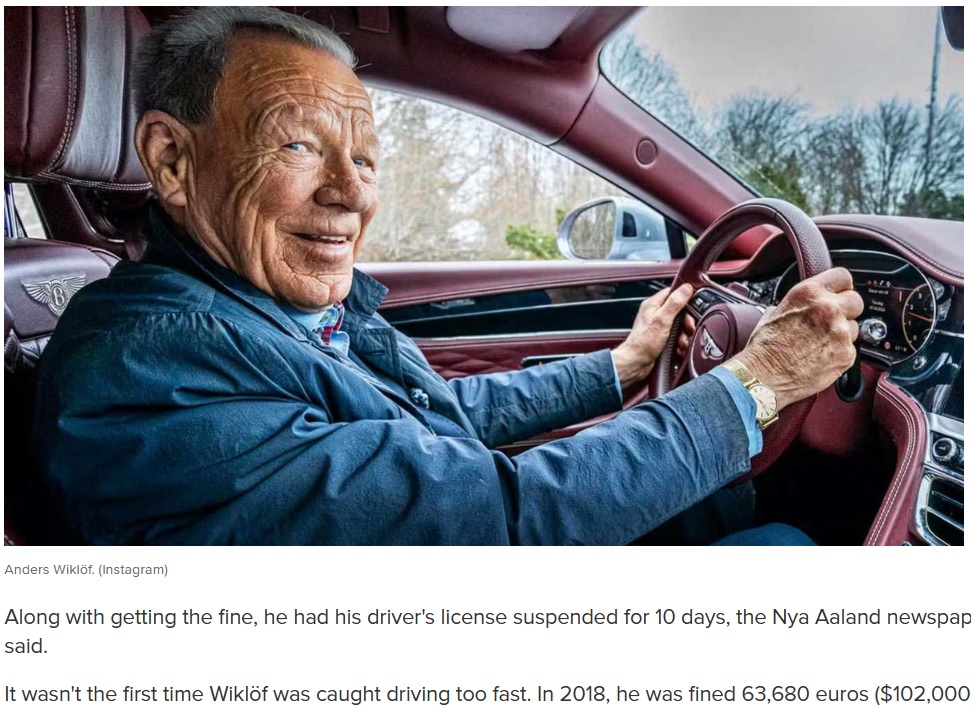 フィンランドで2023年6月、時速50キロの制限速度がある区間を時速82キロで運転した男性。同国ではスピード違反の罰金は違反者の収入をベースに算出されるため、実業家の男性は約1812万円の罰金が科されていた（『9News　「Why driver was fined almost ＄200,000 for Finland speeding offence」（Instagram）』より）