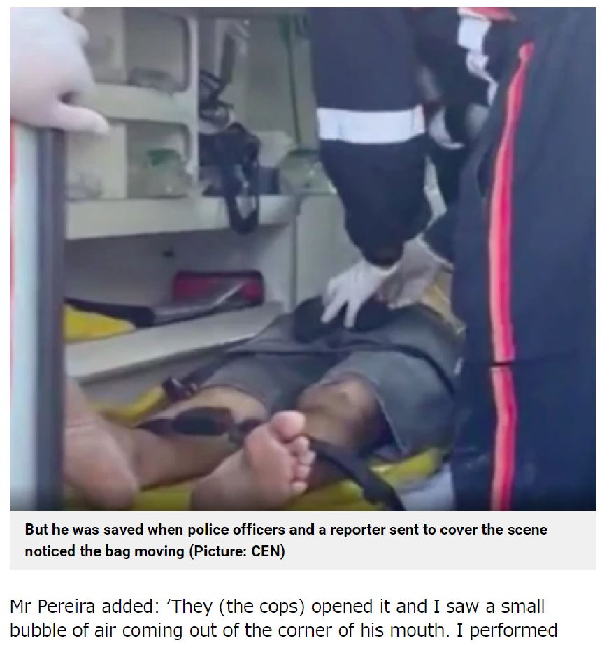 ブラジルのある路上で2021年6月、オートバイを運転中だった男性が事故に遭い、その場で死亡が確認された。その後、地元メディアのスタッフが現場で取材を行うと、亡くなった男性が入った遺体袋が動いていることに気付いたという（『Metro　「Man pronounced dead filmed moving in body bag after motorbike crash」（Picture: CEN）』より）