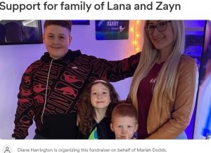 亡くなった8歳のアラナちゃん（左から2番目）と4歳の弟のゼイン君（右から2番目）と家族。2人は即死だったそうで、母と長男も重傷を負った（『GoFundMe　「Support for family of Lana and Zayn」』より）