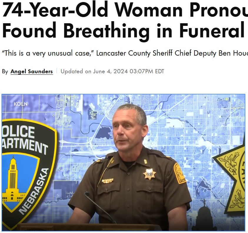 捜査を行っているベン・ハウチン主任副保安官は「30年を超えるキャリアで初めてのこと」と驚いていた（『People.com　「74-Year-Old Woman Pronounced Dead Found Breathing in Funeral Home」』より）