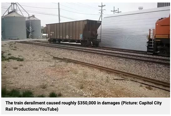 被害額が推定35万ドル（約5370万円）に上った脱線事故。17歳少年はカメラでその一部始終を撮影していた（『Metro　「Teenager ‘deliberately forced train to crash for a YouTube video’」（Picture: Capitol City Rail Productions/YouTube）』より）