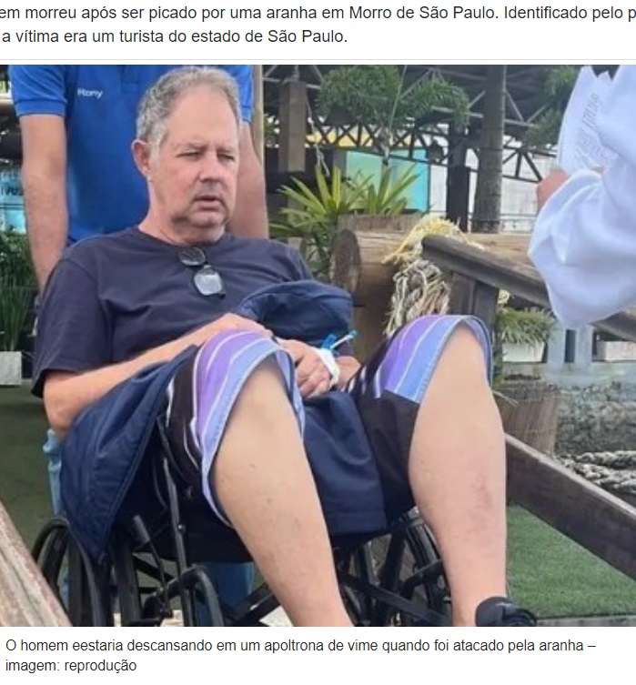レストランの椅子に隠れていたのは毒グモだったのか？　脚を噛まれた翌日に体調を崩し、5日後に亡くなった65歳の男性（『Blog do Valente　「Turista morre após ser picado por aranha em Morro de São Paulo」』より）