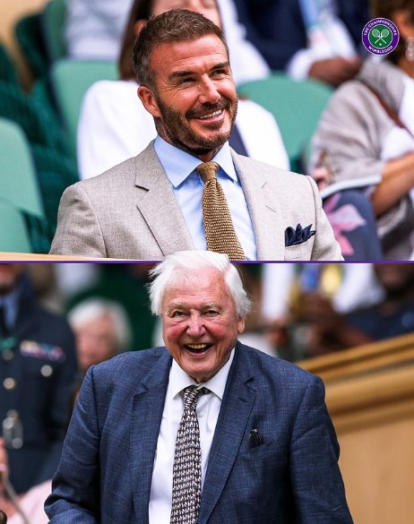 「ウィンブルドン」のロイヤル・ボックスに着席したベッカムとアッテンボロー卿。SNSでは「英国の2人のレジェンド！」と喜ぶ声が届いた（『Wimbledon　Instagram「Legendary」』より）