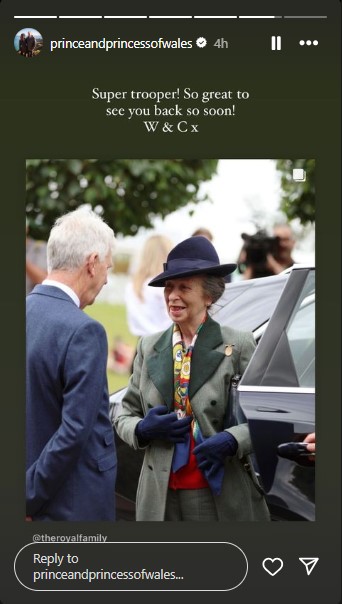 アン王女を称えるメッセージを記したウィリアム皇太子とキャサリンン皇太子妃（『The Prince and Princess of Wales　Instagram』より）
