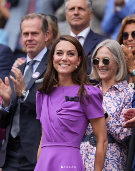 ウィンブルドン最終日に出席したキャサリン皇太子妃。1か月ぶりに公の場に姿を現した（『The Prince and Princess of Wales　Instagram「Great to be back at ＠Wimbledon!」』より）