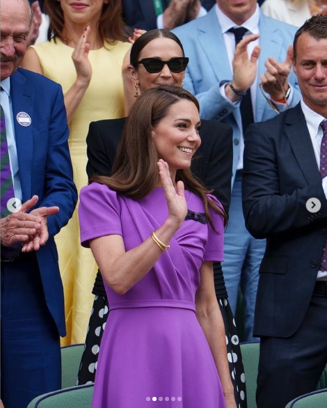パープルのドレス姿でウィンブルドンの会場を訪れたキャサリン皇太子妃。ドレスには「ある意味」が込められていた（『The Prince and Princess of Wales　Instagram「Great to be back at ＠Wimbledon!」』より）