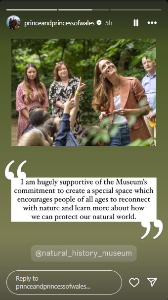 子ども達と触れ合うキャサリン皇太子妃。自然史博物館にオープンした新たな庭園への支援を表明した（『The Prince and Princess of Wales　Instagram』より）