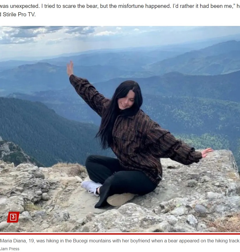 ルーマニア中央部に位置するブチェジ山にハイキングに来ていた19歳のマリアさん。恋人の目の前でクマに襲われて死亡した（『New York Post　「Teen mauled to death by bear in front of boyfriend while on hiking trip」（Jam Press）』より）