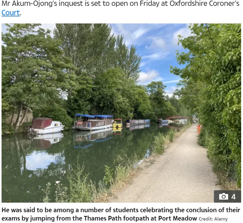 多くの学生たちが飛び込んだテムズ川。アカデミックガウンを着たまま飛び込んだ19歳の男子学生は、自力で岸に戻ってくることができなかった（『The Sun　「UNI DEATH Oxford University student, 19, dies after ‘jumping into river’ in full academic dress as he celebrated end of exams」（Credit: Alamy）』より）