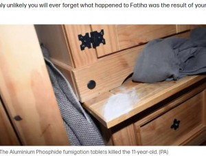 ヤスミンのアパート内に残されていた駆除剤。ファティハさんのアパート内のホスフィンのレベルは、致死量の最大26倍に達していたという（『Tyla　「Family ‘haunted’ as daughter dies on 11th birthday after ‘paying the price’ when neighbour tried to get rid of bedbugs」（PA）』より）