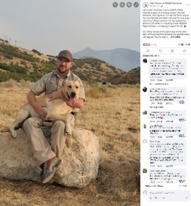 行方不明になった女性の捜索にあたったジェームスさんとキップ。女性の愛犬の鳴き声を辿り、発見することができたという（『Utah Division of Wildlife Resources　Facebook「Last month, the Emery County Sheriff’s Office received a report of a missing woman who had dementia.」』より）