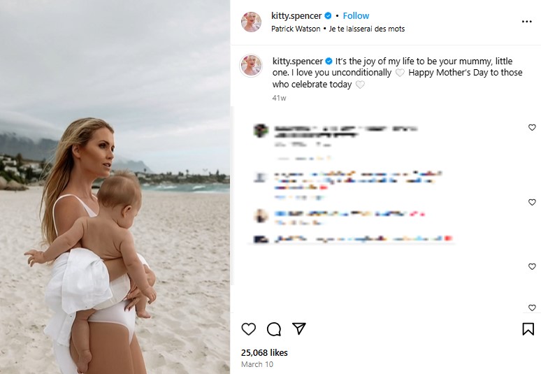 キティが3月に公開した親子ショット。夫との第1子が生まれたことを初めて報告した（『Kitty Spencer　Instagram「It’s the joy of my life to be your mummy, little one.」』より）